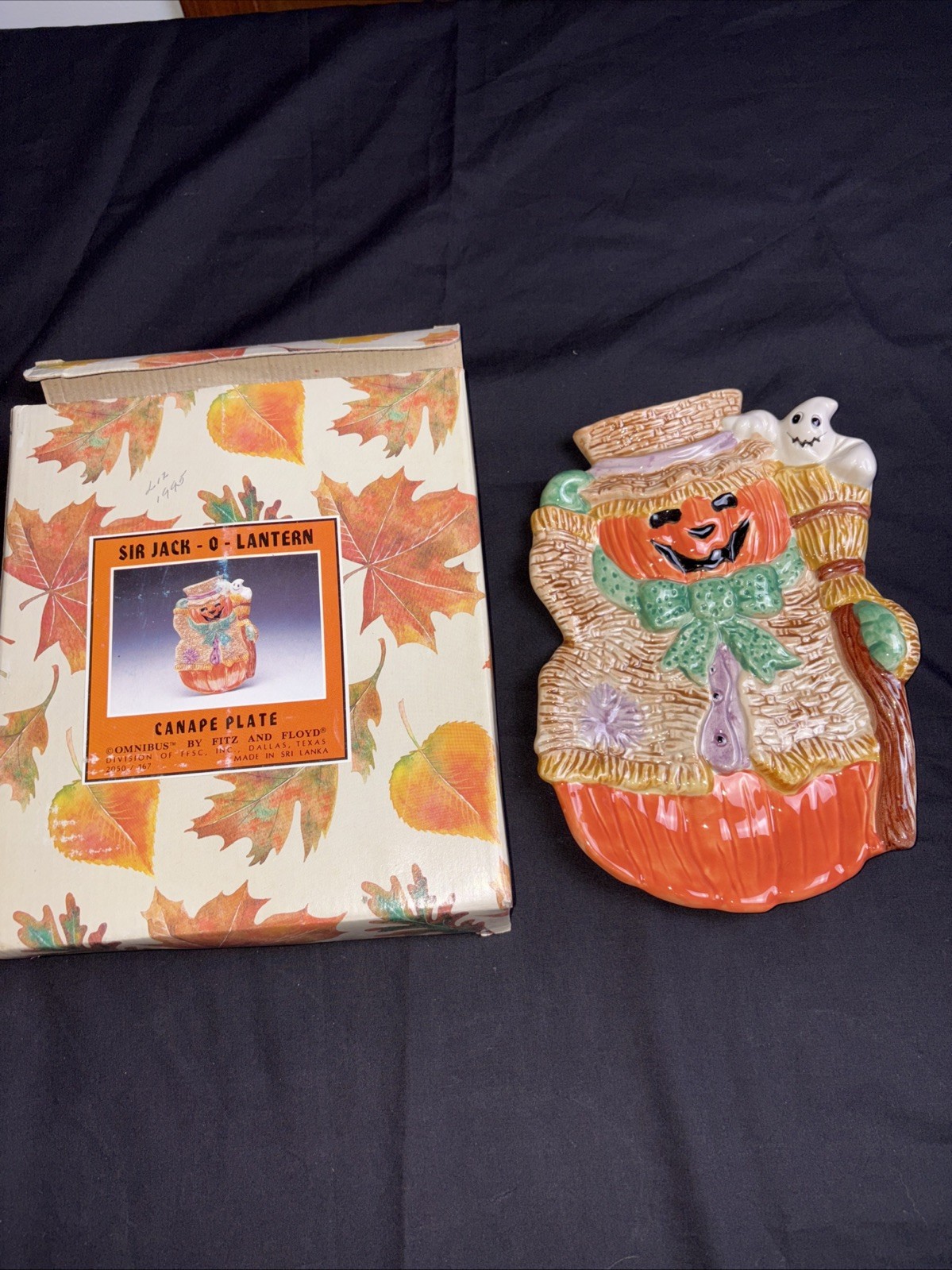 Vtg Fitz & Floyd Jack O Lantern Canape Plate Omnibus 95 Halloween EUC