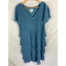 Patra Blue Tiered Rhinestone Dress Size 16