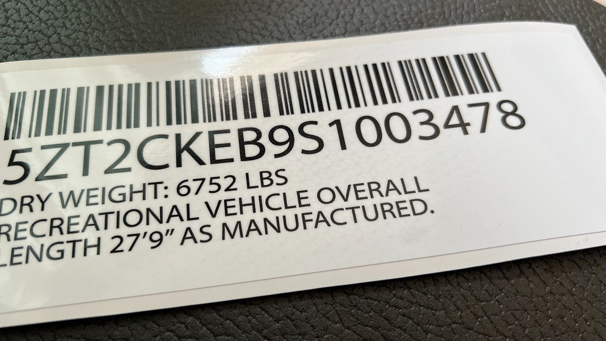 Recreational Vehicle (RV) VIN ID Label Replacement Sticker for