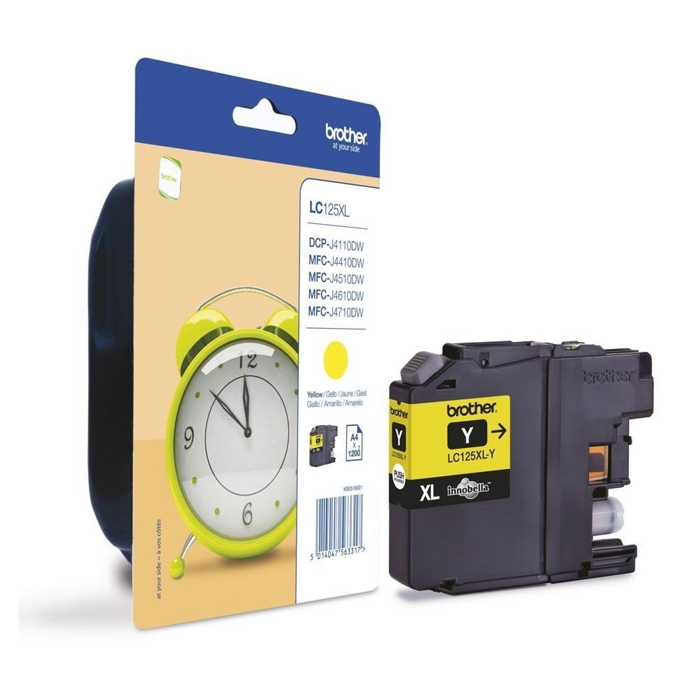 Cartouche Brother LC-125XLY jaune originale pour stopper les pannes d'encre et lignes blanches
