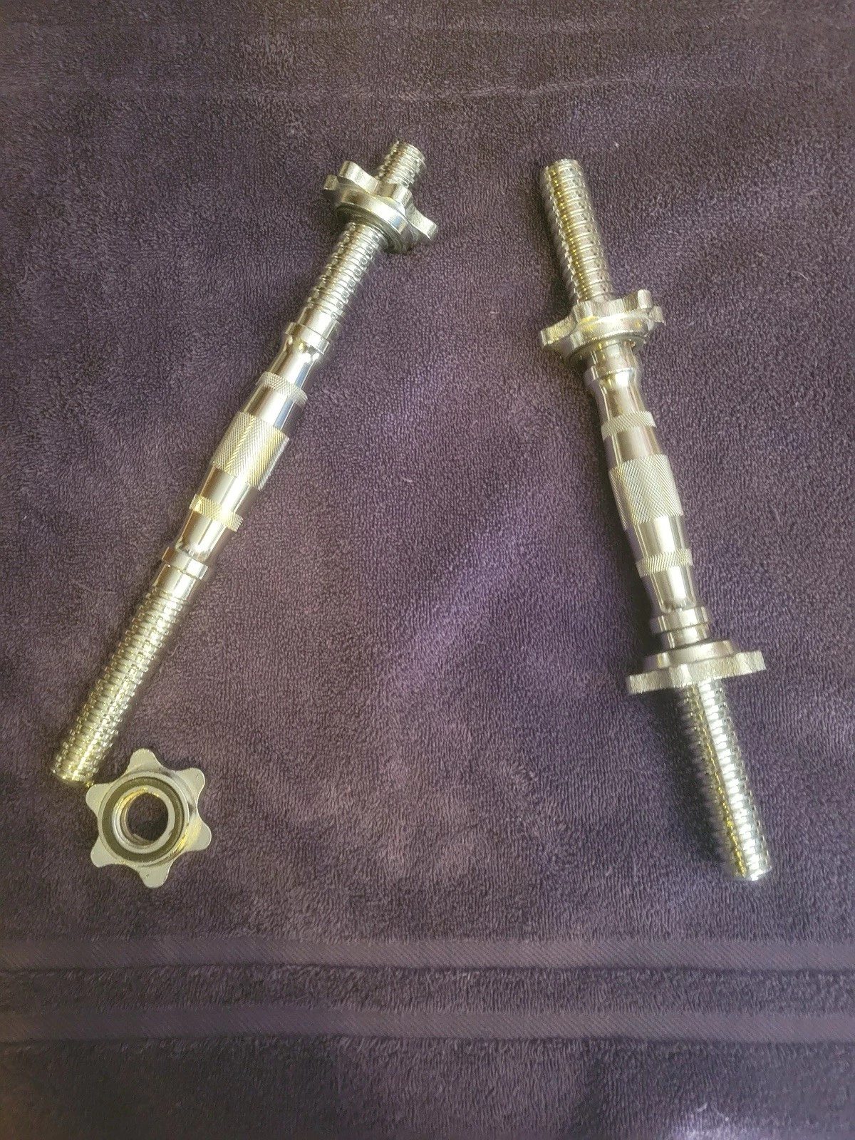 2- Standard 1” Contoured Dumbell Bars With Collars- Metal Dumbell Chrome
