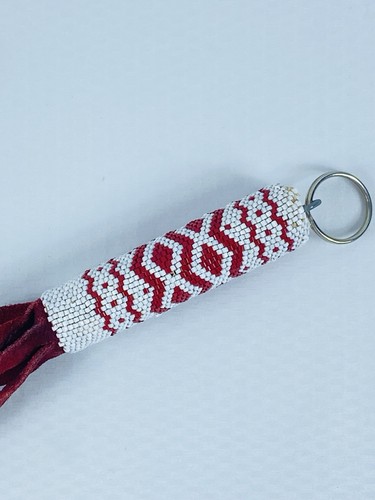 Vtg. Native American Artisan Beaded Leather Keychain 3.5”L Beads + 3”L Fringe - Picture 3 of 11