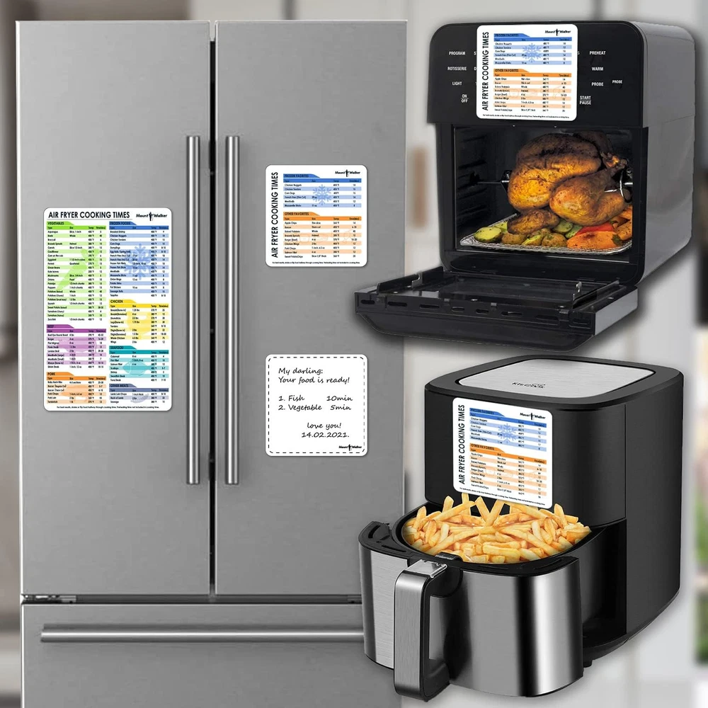Magnetic Air Fryer Cheat Sheet Set - 3-Piece White Cooking Guide  