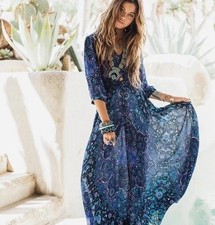 Spell & The Gypsy ‘Kiss the Sky’ Bluejay Gown Size S Button Duster Maxi Dress