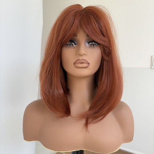 Cosplay Party Wigs With Fringe Copper Red Heat Resistant Hair Short Straight - Picture 2 of 8