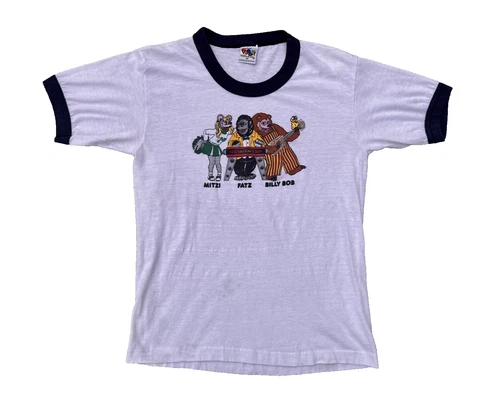 Showbiz Pizza Ringer T-Shirt Billy Bob Mitzi F 1980s vintage concert t-shirt, vintage, single stitch, B+ condition
