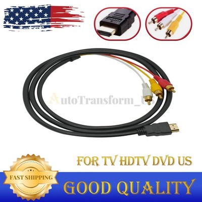 Fit TV HDTV DVD Cable Cord Adapter 1080P HDMI Male To 3 RCA S-Video AV Audio US