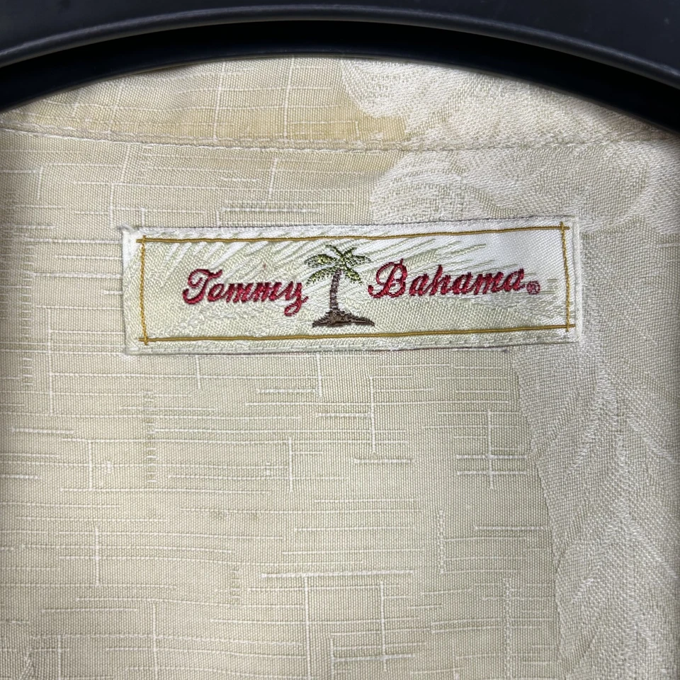 Tommy Bahama Beige 100% Silk Hawaiian Tropical Floral Shirt Mens XL - Image 2 of 4