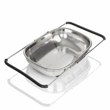 Over The Sink Colander Stainless Steel Oval Fine Mesh Strainer Expandable Handle