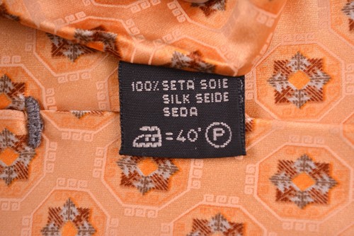 Ermenegildo Zegna Peachy Orange Glossy Print Geometric Silk Tie - Picture 4 of 6