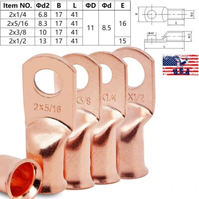 8-4/0 Bare Copper Lugs Ring Terminals Battery Wire Welding Cable Connectors AWG