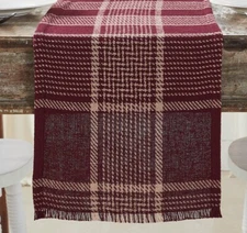 New Primitive Farmhouse Wine CRANBERRY CHECK TABLE RUNNER Checked Topper 60"
