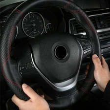 Black Leather Car Steering Wheel Cover Anti-slip Protector 15"/38cm Accessories