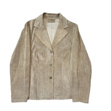 Betty Barclay 90s Vintage Cream Snap Button Up Leather Jacket Women's Size 16