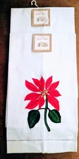 Pair (2) Of Poinsettia Guest Towels.             C & F Enterprises 