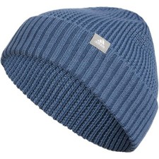 adidas Beanie Hat One Size 4 Inch Cuff Fold Knit Ribbed Blue Winter Toboggan NEW