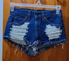 Vintage Levis Womens Jean Shorts Beach Distressed Denim Cut Offs 29" Waist Levi