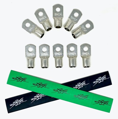 4 Gauge Ring Terminal Battery Cable Ends 10-Pack 4 Gauge Copper Ring Terminals - Heat Shrink Tubing Lugs For Car Audio (3/8" Green/Black) Battery Terminal Connectors Conectores De Cables El&eacute;ctricos