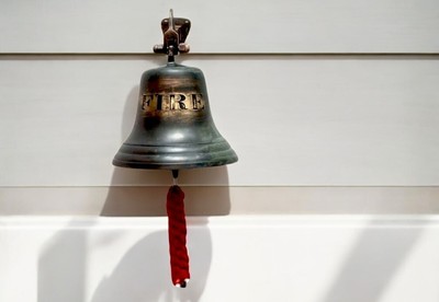 Antique Brass Ship Bell with Rope   Nautical Hanging Door Fireman s Fire Bell