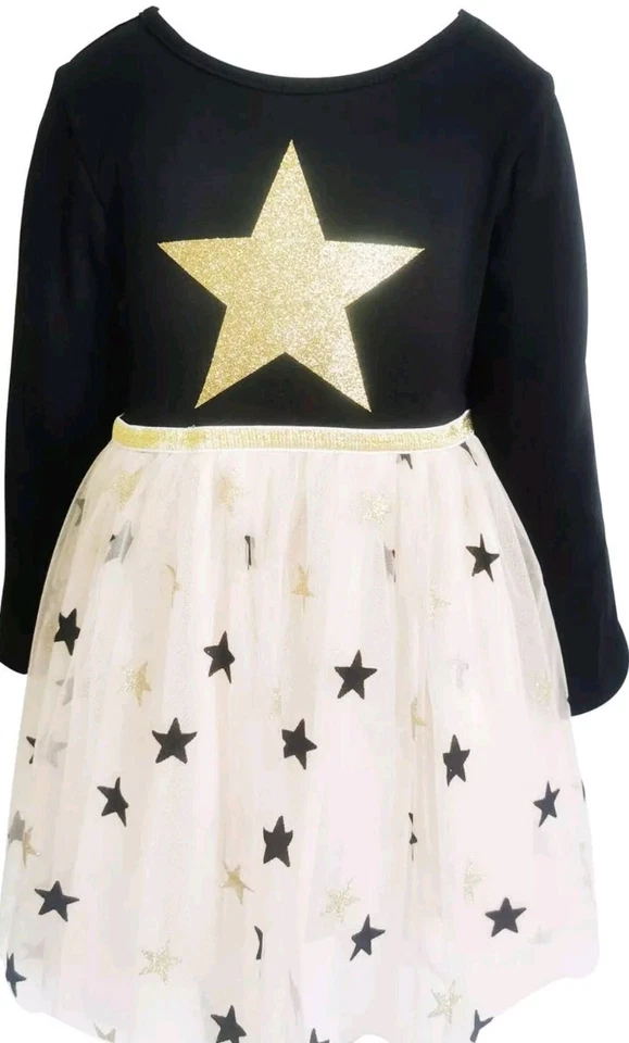 Vestido de tul negro y dorado Popatu para niñas talla 12 meses Foto 3 de 3