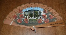 VTG Wood Hand Painted Folding Hand Fan Sault Ste. Marie Made in Austria