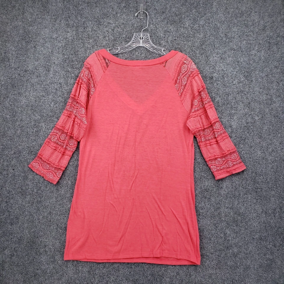 Camisa Angels Diamonds Mujer XL Rosa Cuello en V Tachonado Encaje Manga 3/4 Camiseta Y2K EE. UU. Foto 2 de 4