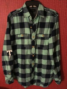 Green Plaid Flannel Shirt M Pre-Owned 