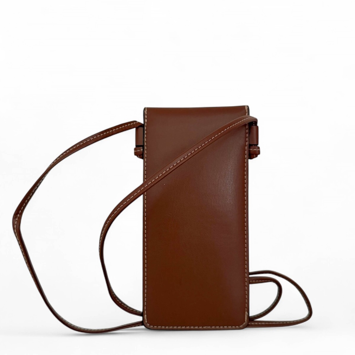 71893 auth CELINE tan brown leather SUNGLASSES POUCH Crossbody Bag