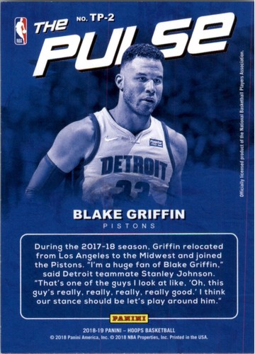 2018-19 Hoops The Pulse #TP-2 Blake Griffin Detroit Pistons *+* - Picture 2 of 2