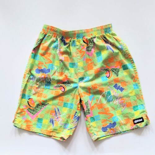 Trim Men's Multicolor Drawstring Shorts Neon Size Large 32 / 34 Vintage 80's