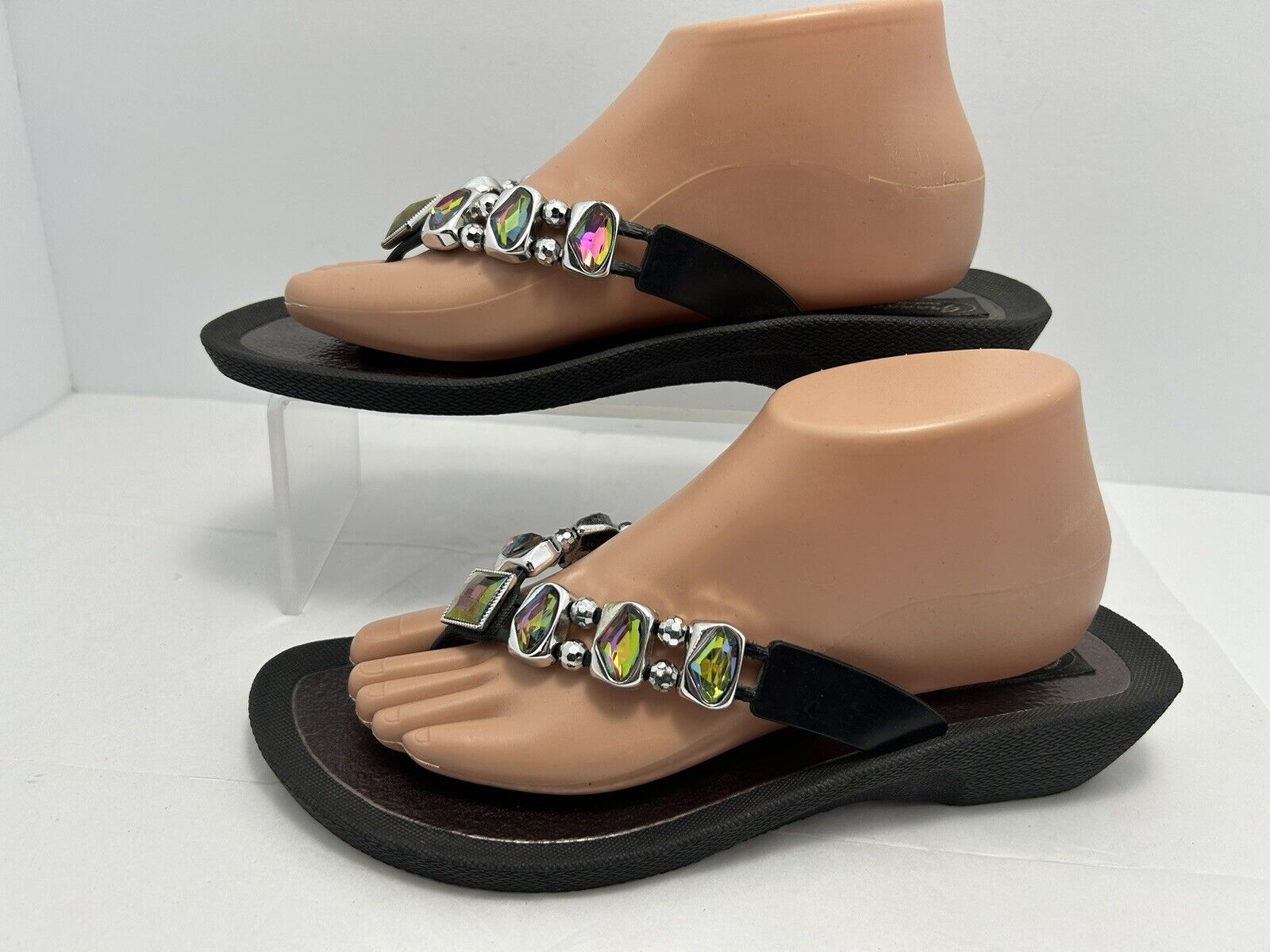 Grandco Womens Thong Jeweled Sandals Size 10 Blac… - image 3