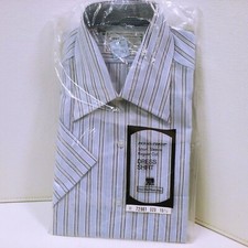Deadstock 70-80s Sears Mens Store Dress-Shirt sz-15.5 Big Collar SS Striped Blue