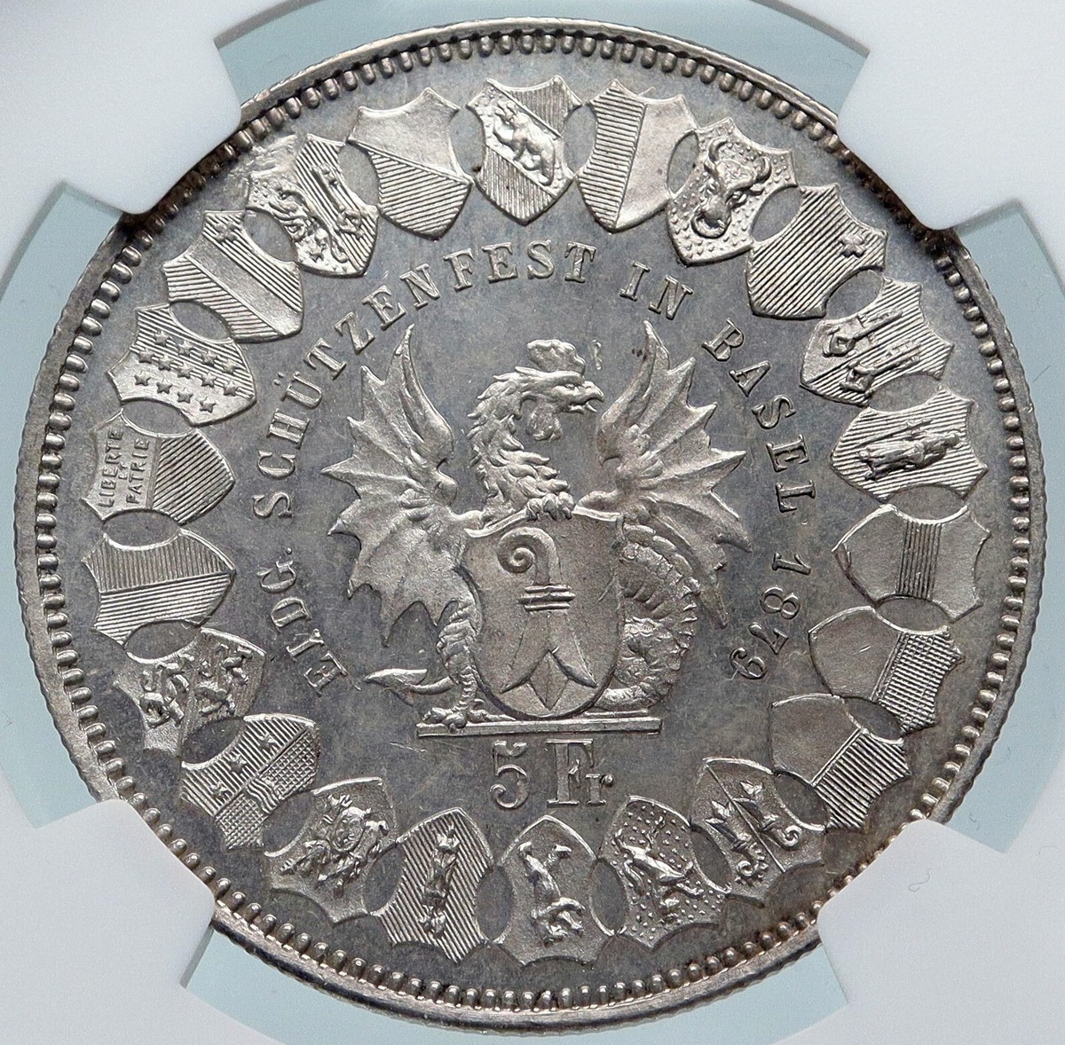 1879 SWITZERLAND Basel ANTIQUE SHOOTING FESTIVAL Swiss Silver 5F