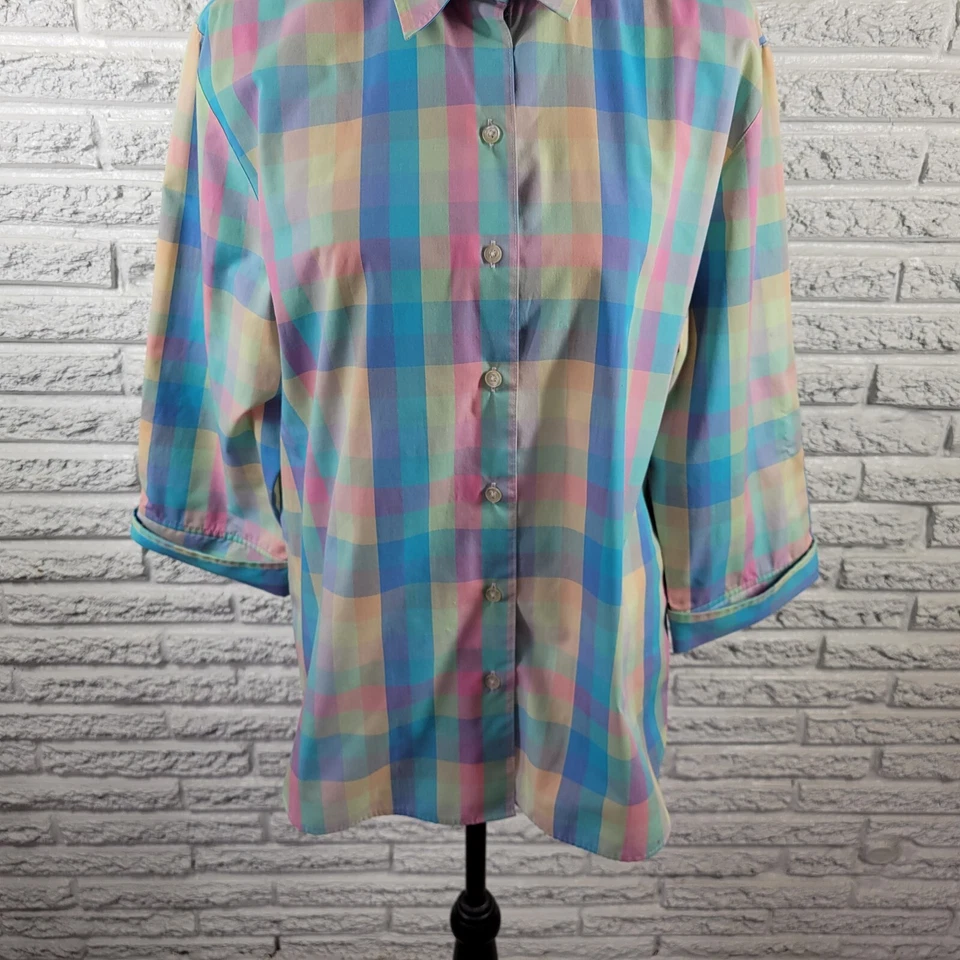 Westbound Womens Top 18 Cuff Sleeve Wrinkle Free Lightweight Blue Plaid Pastel - Image 4 of 4