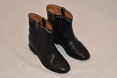 Isabel Marant Etoile Black Leather CALEEN Stud Flat Ankle Wedge