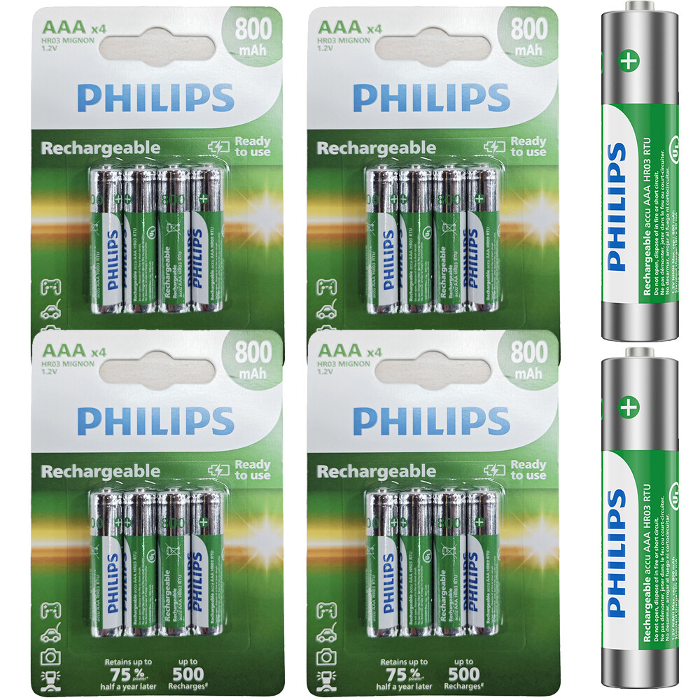 PHILIPS 16PCS AA/AAA 1.2V 800/1000/2100/2500mAh Rechargeable Ni-MH Batteries NEW