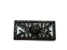 Antique Single Shoe Clip 1 Black Tone w/Rhinestones 1" Long Makers Marks