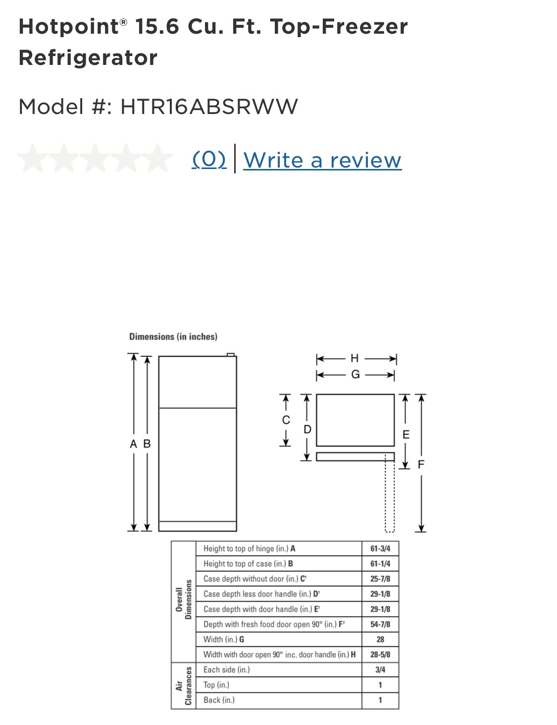 Hotpoint® 15.6 Cu. Ft. TopFreezer Refrigerator, used, local pickup