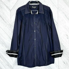 ROAR Shirt Mens Size Medium Navy Blue Embroidered Flip Cuff Signature Vitality