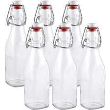 Airtight Swing Top Glass Bottles, Set of 6 - Clear