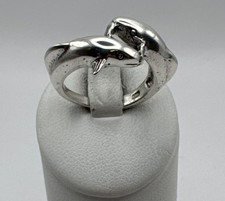 925 Sterling Silver Size J 1/2 Double Dolphin Ring 5.68g Marine Jewellery
