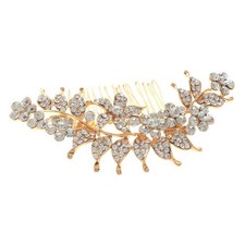 Gold Tone Metal Hair Comb With Clear Rhinestone HA3203-GCL