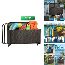 FDW Pool Float Storage Rack with Wheels PE Rattan Basket Open Compartments for