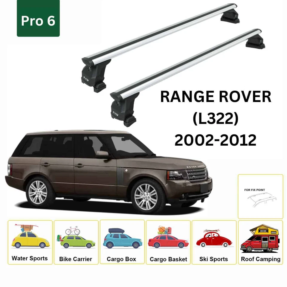 For Land Rover Range Rover (L322) 2002-2012 Cross Bars Fix Point Pro 6 Alu Silve - Image 2 of 3