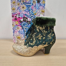 Irregular Choice Fancy A Cuppa Green Floral Gold Glitter Ribbon Boots Uk 7 Eu 41