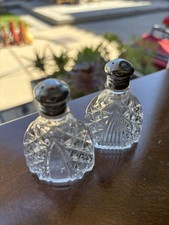 Vintage Cut Glass Salt and Pepper Shakers -Small Art Deco Style Traingle Pattern