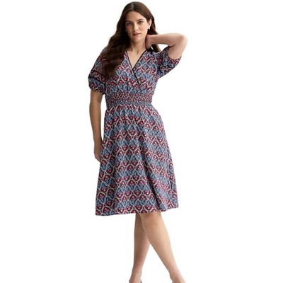 Draper James Sz XL Blue Floral Short Sleeve Smocked Waist Dress