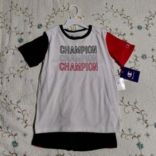 Champion 2 Piece Set Boys' T-Shirt and Shorts Size 7 Red/Black/White NWT