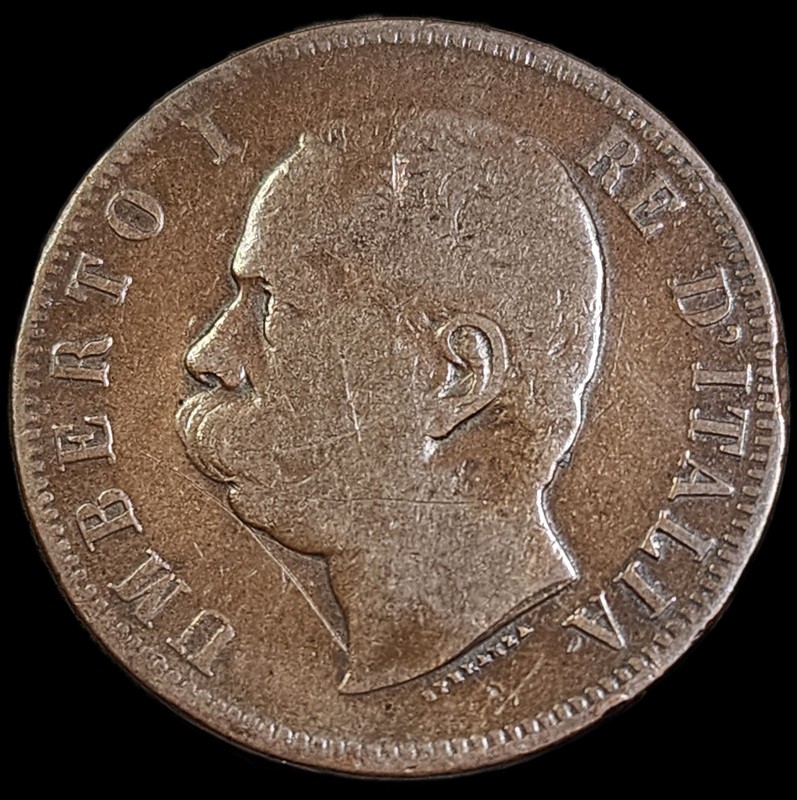 1893 Italy, Umberto I, 10 Centesimi Rome, Copper