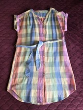 Gap Womens Plaid Midi Dress Multicolored V-Neck Linen Rayon Size Large 